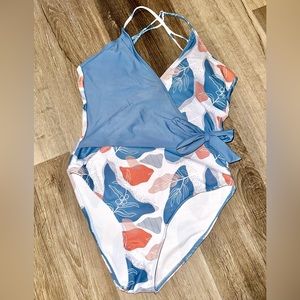 blue one piece swimsuit